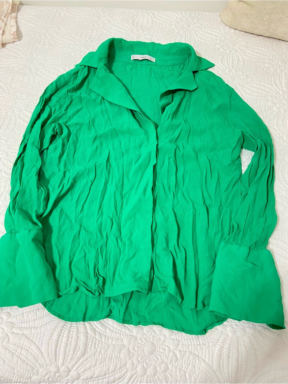 Mango Women's Green Collared Button-Front Blouse